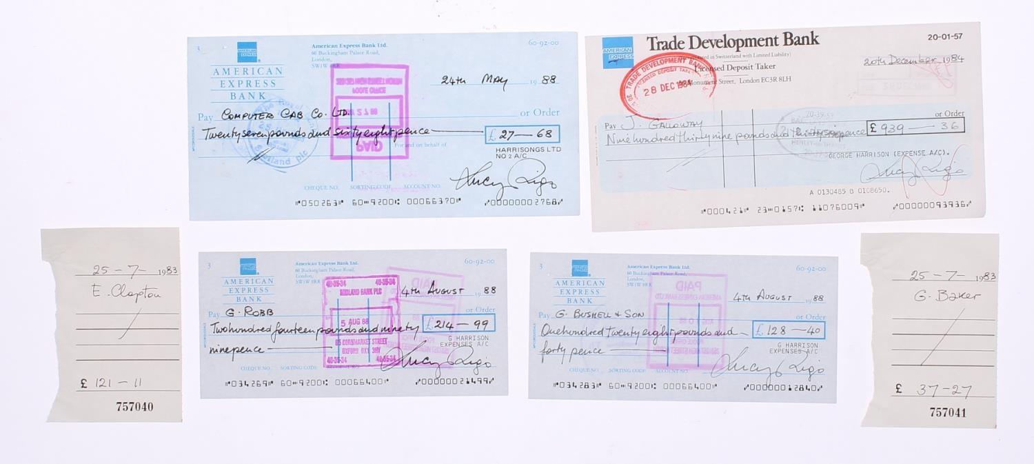 Beatles interest - collection of original George Harrison expense account cheques; also two