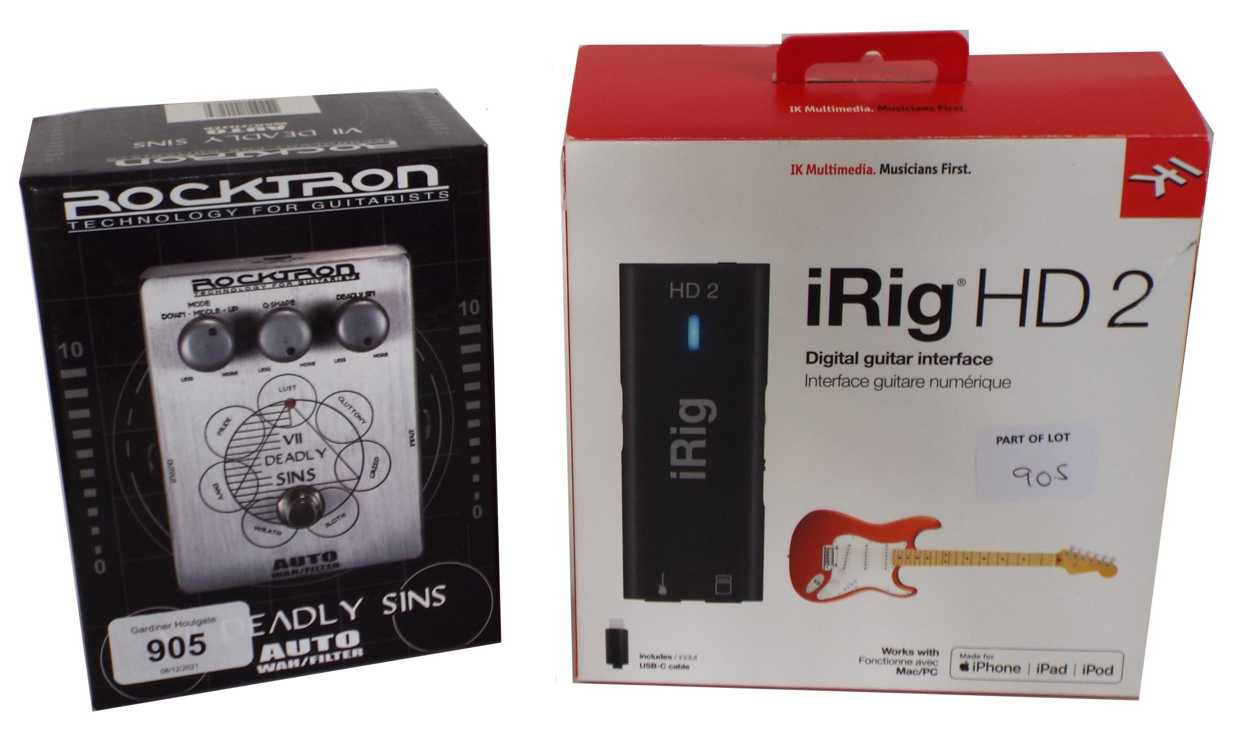 Rocktron VII Deadly Sins guitar pedal, boxed; together with an IK multimedia iRig HD2 digital guitar