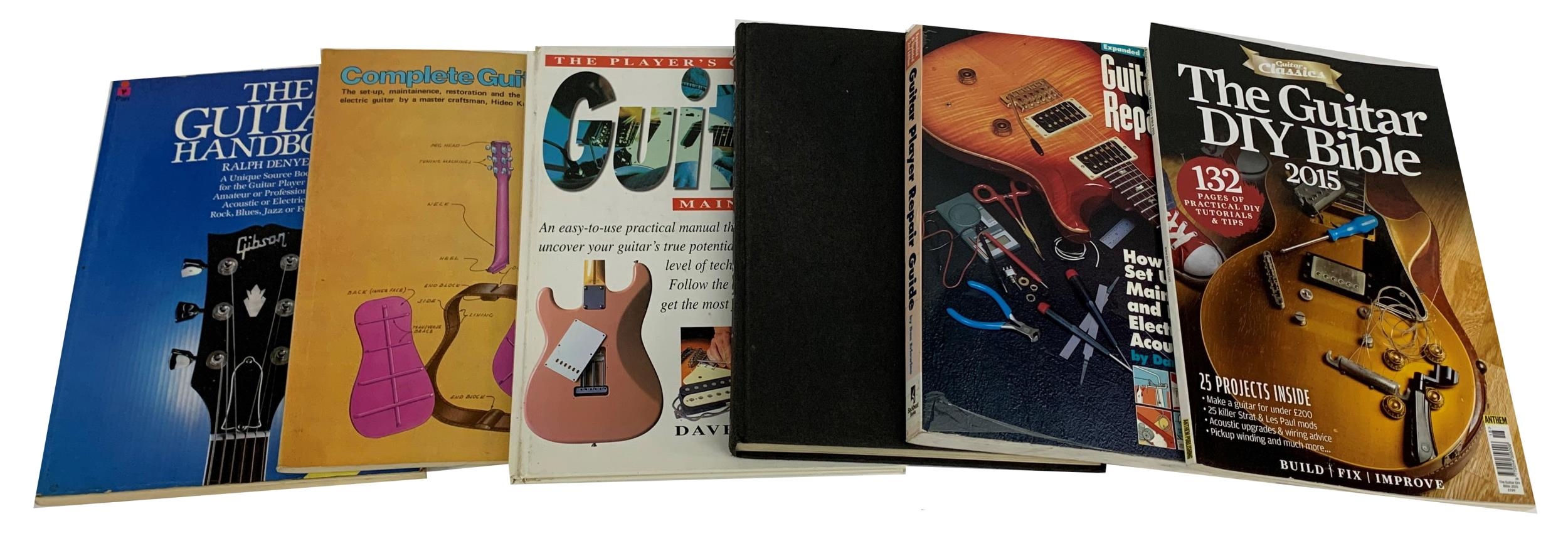 Seven books relating to or including informative advice on guitar maintenance and repair