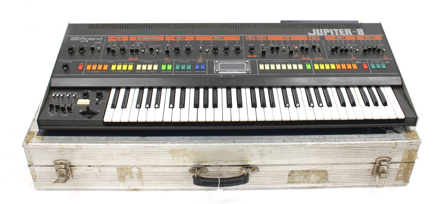 1983 Roland Jupiter 8 JP-8 synthesizer keyboard, made in Japan, with original manual and within