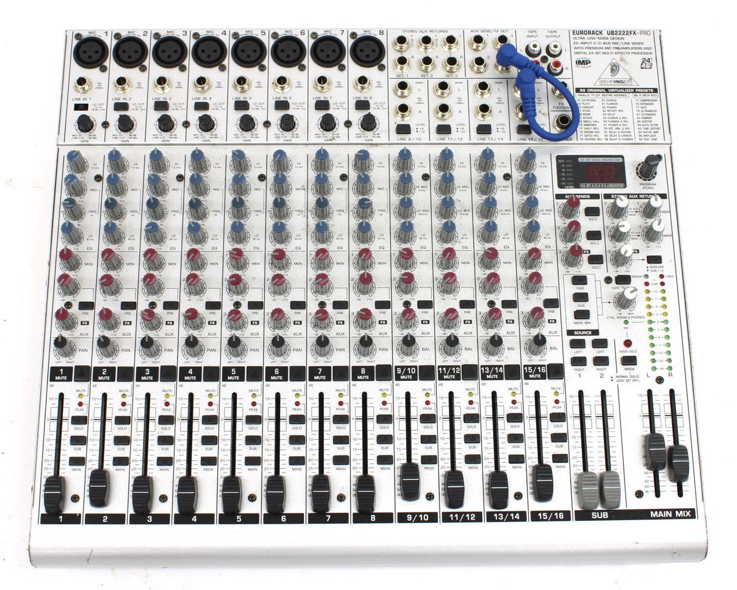 Behringer Eurorack UB2222FX-Pro mixer with gig bag and a selection of associated cables