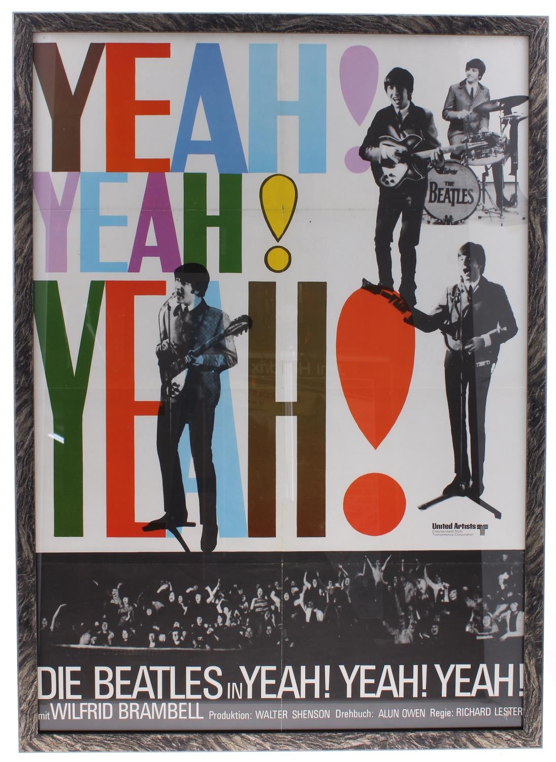 The Beatles - original German film poster for The Beatles in 'Yeah! Yeah! Yeah!', framed, 34.5" x