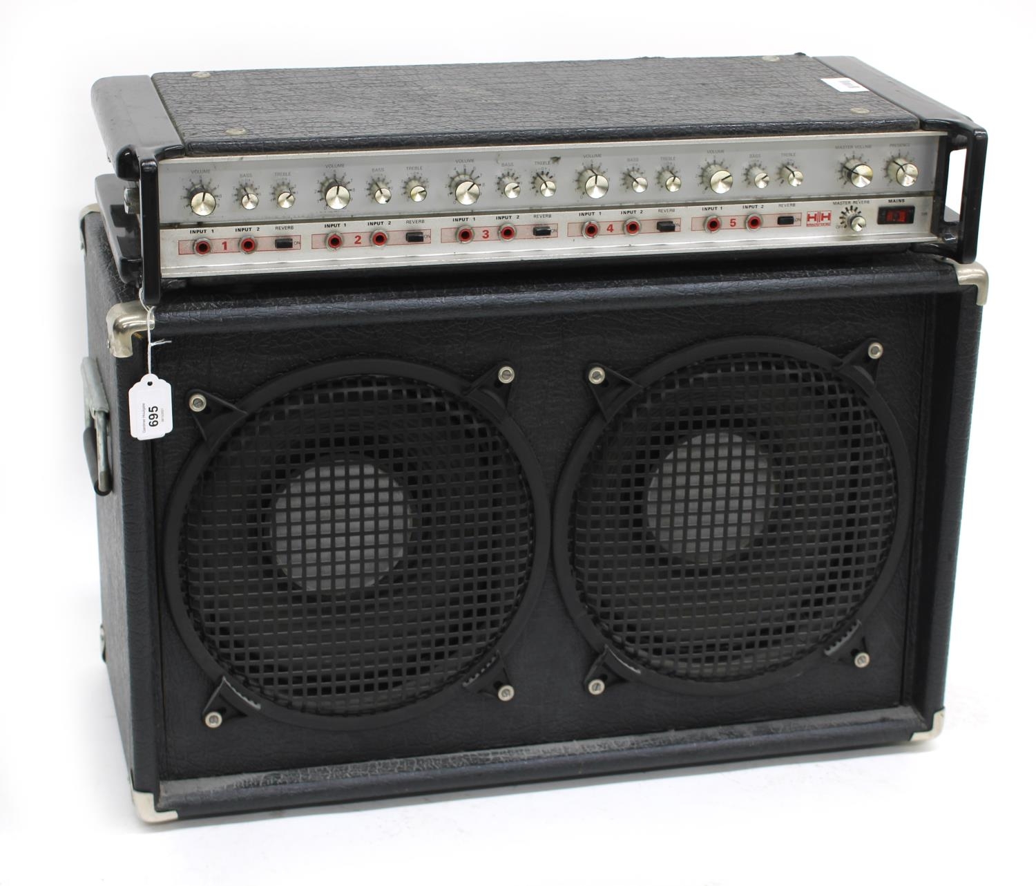 HH Electronic MA100 four channel amplifier head; together with a 2 x 12 guitar amplifier speaker