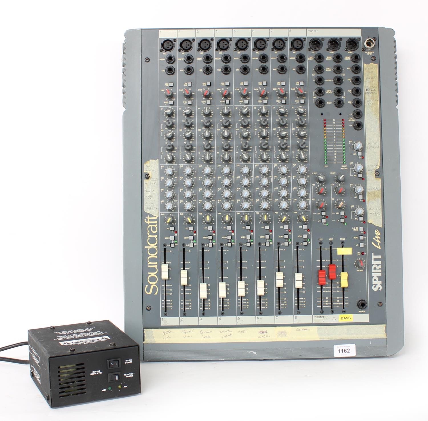 Soundcraft Spirit Live eight track audio mixer, with original power supply