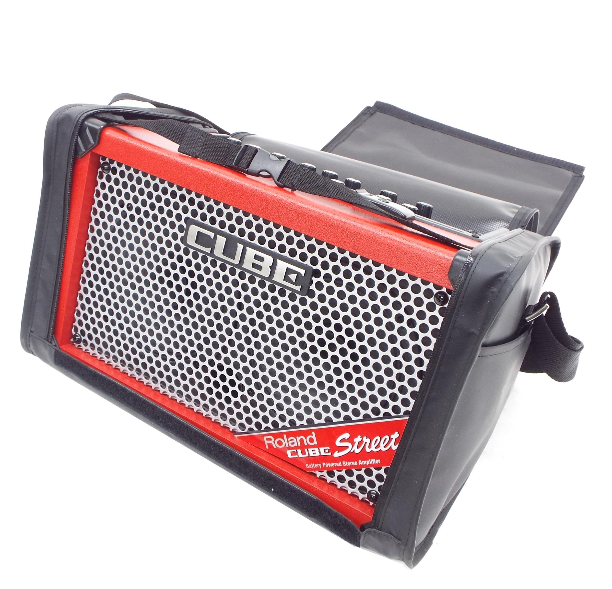 Roland Cube Street guitar amplifier, red tolex, with gig bag and manual