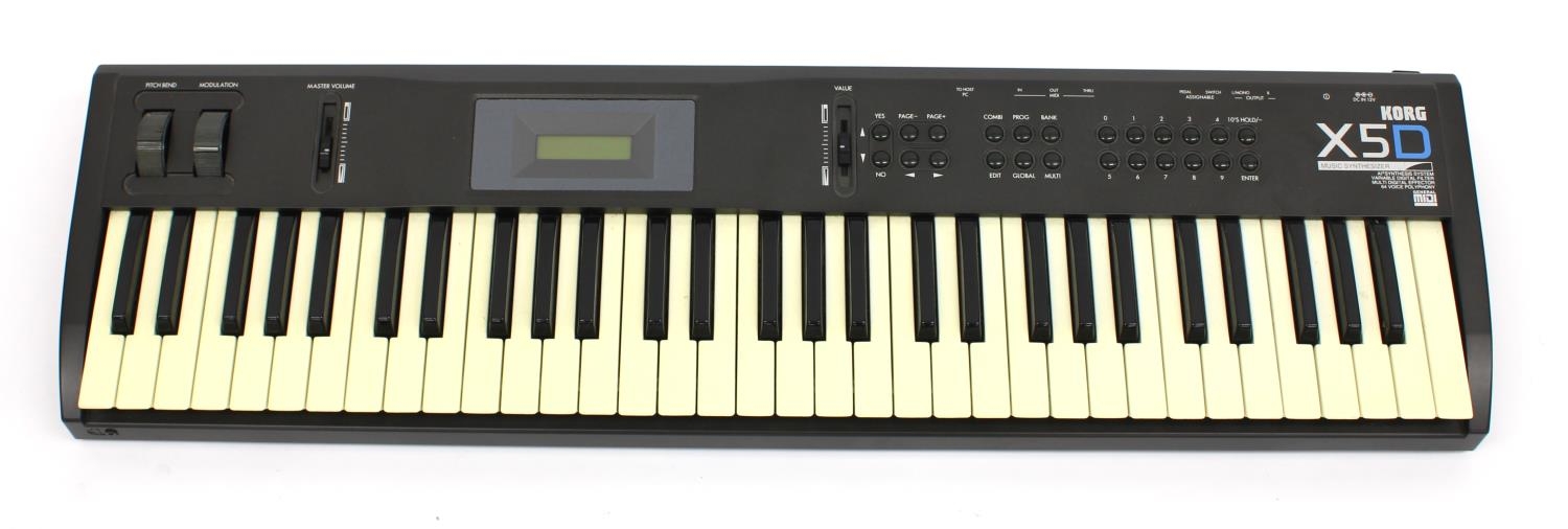 Korg X5D music synthesizer keyboard, within a Kinsman case, with manual and power supply