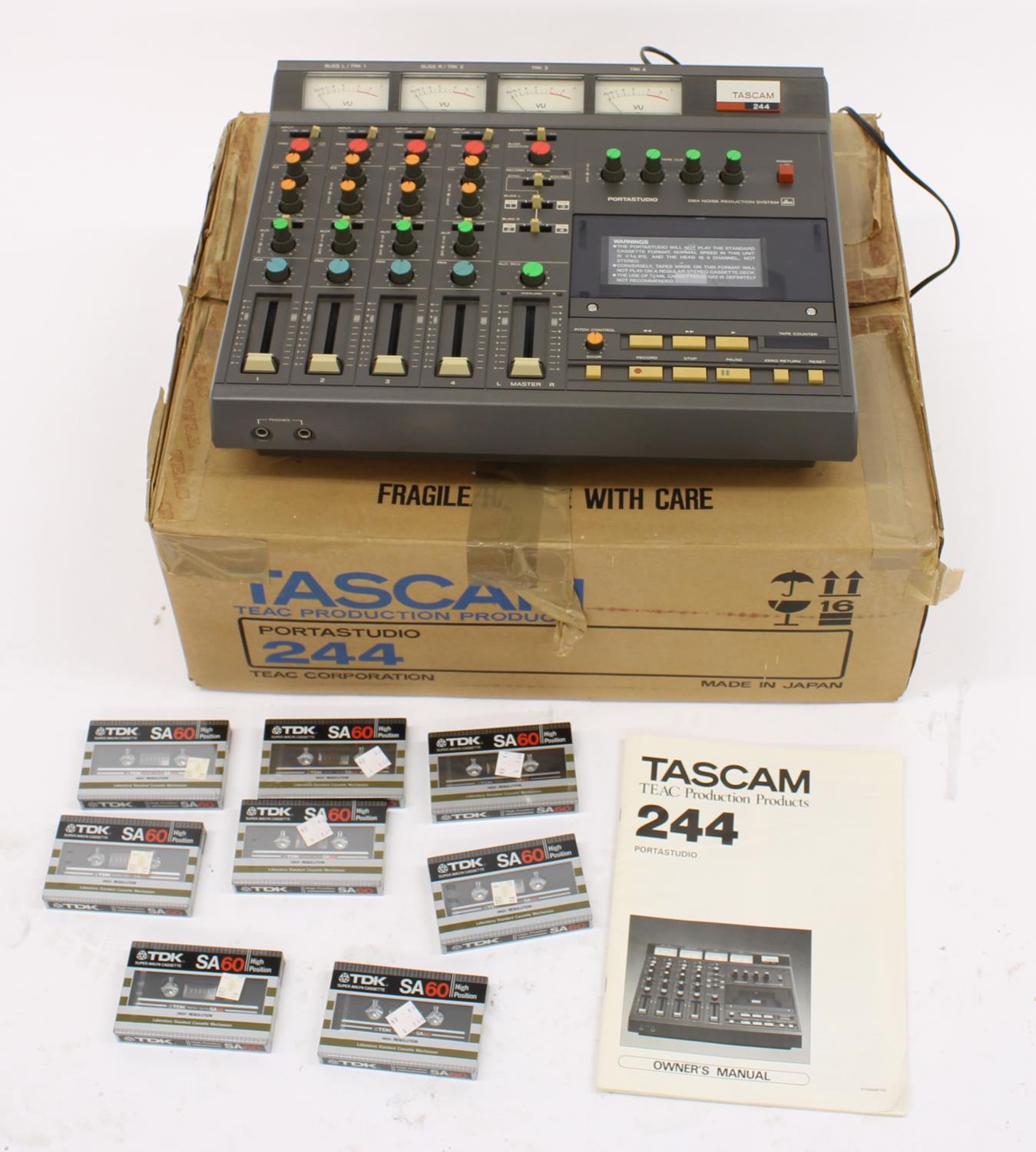 1982 Teac Tascam 244 Portastudio, boxed with manual and a selection of unused TDK AR60 premium