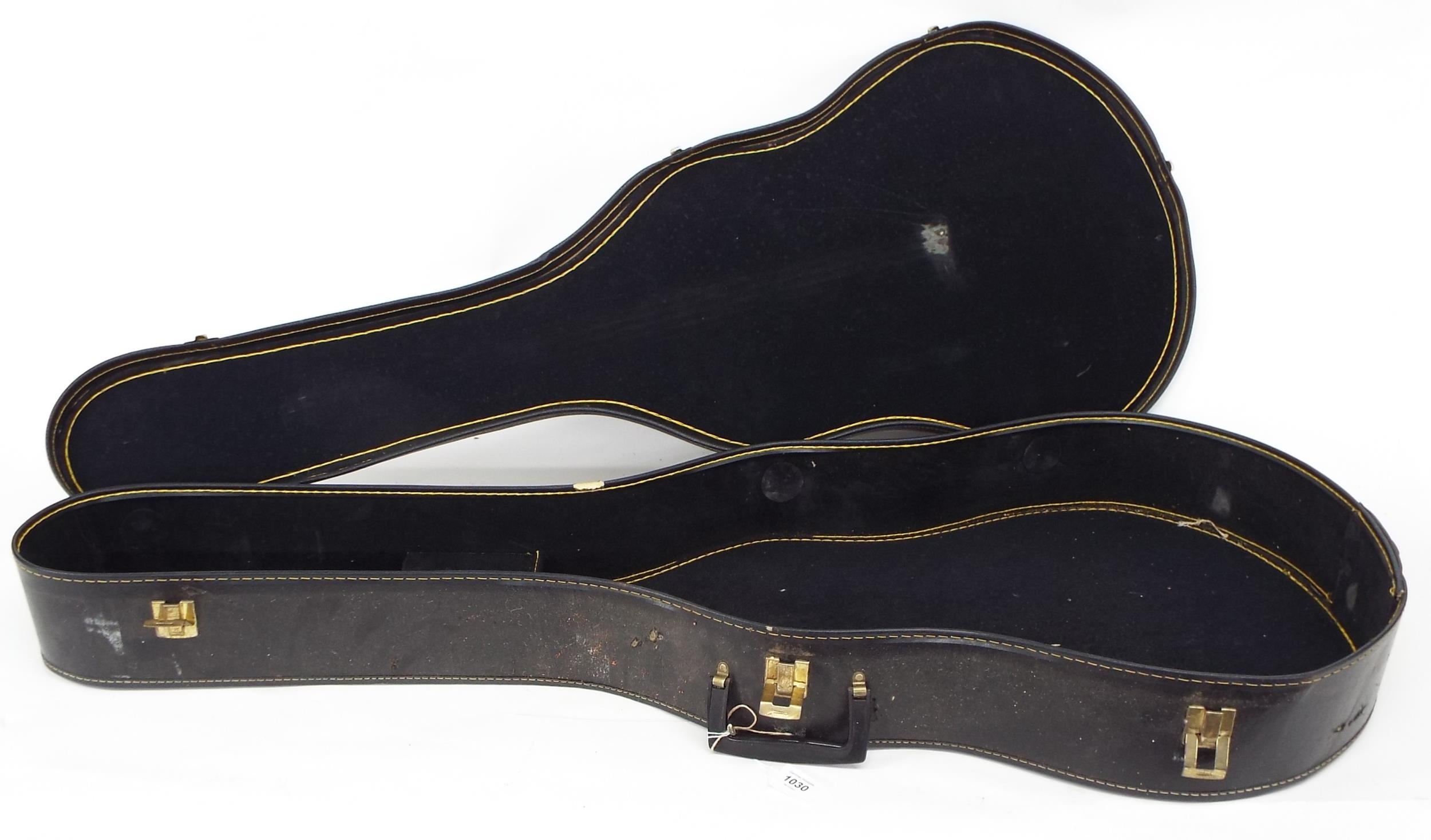 Old semi-rigid Thinline electric guitar hard case with 16" lower bout, 4" deep approx