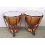 Good pair of Premier copper coloured timpani drums with six tension screws, 28" and 25" skins