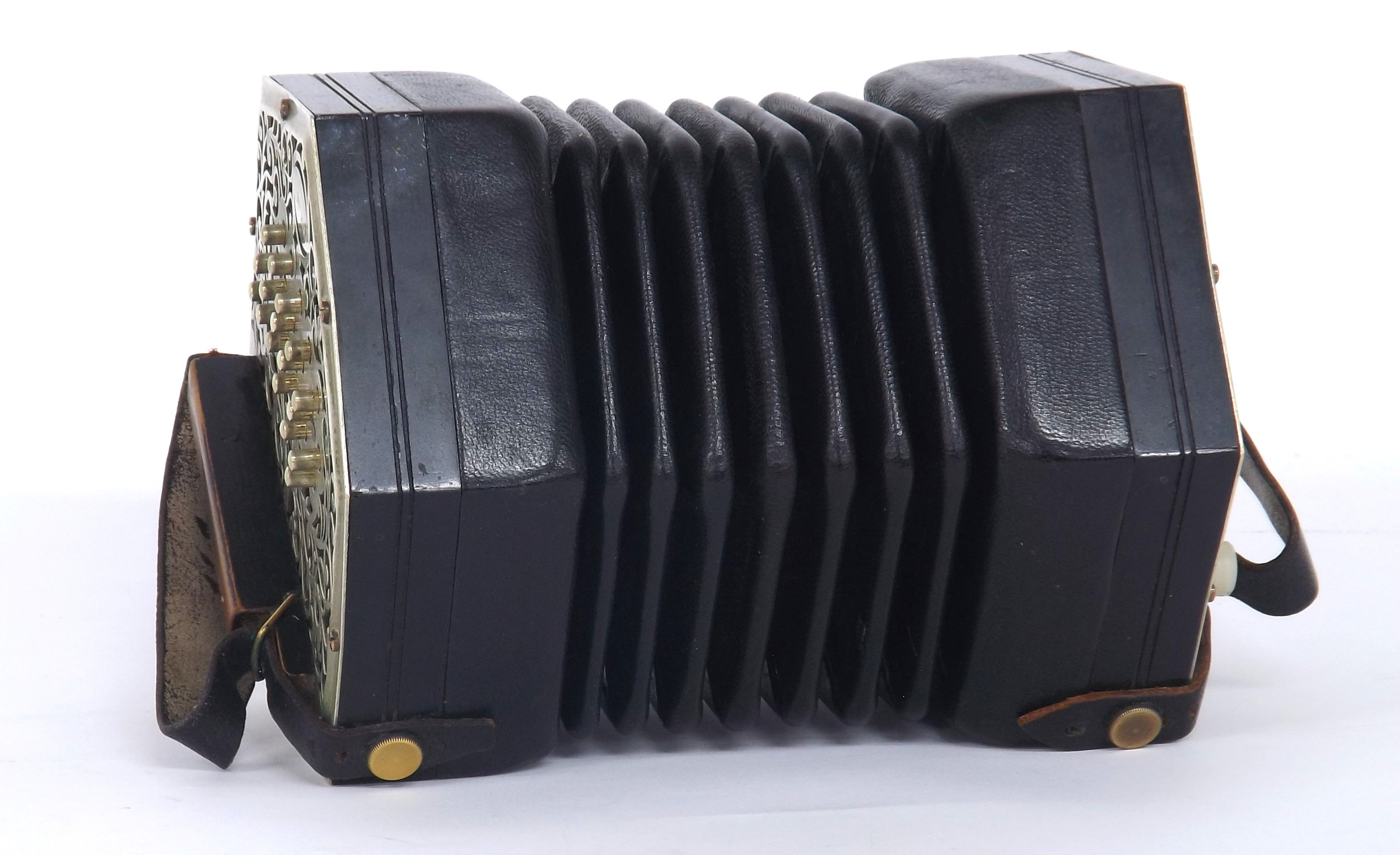 Fine Anglo concertina by and labelled Colin Dipper, no. 103, with thirty-four metal buttons on - Image 4 of 6