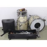 1960s Rogers three piece drum kit, champagne sparkle finish; also with a Premier snare drum,