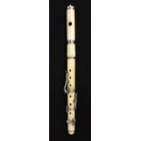 Ivory piccolo with six keys, unstamped, made in Germany circa 1880, length 31.8cm