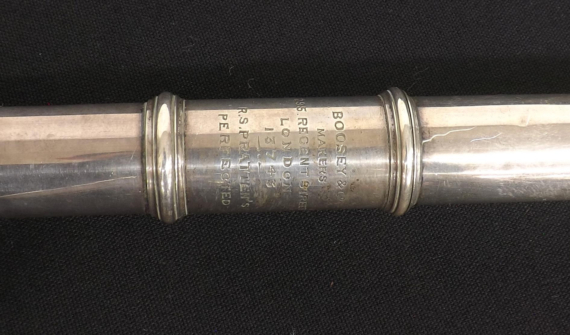 Silver flute with silver keywork, stamped Boosey & Co, Makers, 295 Regent Street, London, 13743, R. - Image 3 of 3