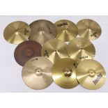 Four Meteor by AA Meinl brass hi-hat 14" Soundwave cymbals; also six other various cymbals (10)