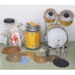 Premiere four piece drum kit and snare, with light gold finish, hardware and cymbals etc