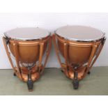 Good pair of Premier copper coloured timpani drums with six tension screws, 28" and 25" skins