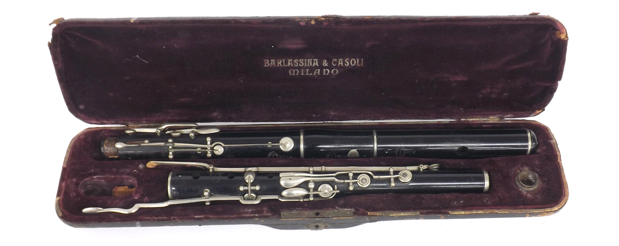 African blackwood flute with eleven keys, stamped Barlassini, & Casoli, Milano, made circa 1910,