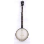 Grafton contemporary five string banjo, with 11" skin and geometric mother of pearl inlay to the