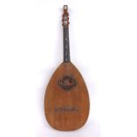 19th century lute, the satinwood bowl back with eleven ribs, the chevron banded spruce table with