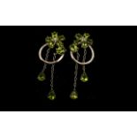 Peridot Cluster and Long Drop Earrings,