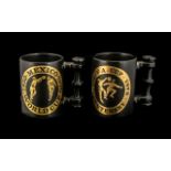 Two Portmeirion Black on Gold Tankards,