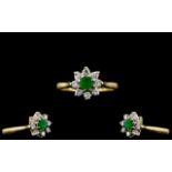 18ct Gold Emerald And Diamond Cluster Ri