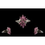 Pink Sapphire Cluster Ring, marquise cut