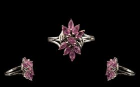 Pink Sapphire Cluster Ring, marquise cut