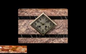 Art Deco Pink Marble Mantle Clock with a