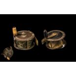 Pair of Small Antique Brass & Tin Fishing Reels, in working order. Spool 2" diameter.