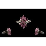 Pink Sapphire Cluster Ring, marquise cut hot pink sapphires, totalling 2cts, creating a double fan