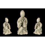 Chinese Blanc - De - Chine Figure of Person Playing the Flute, Antique Porcelain Figure,