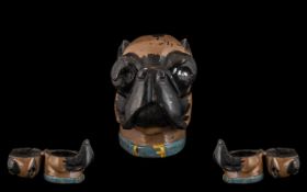 A Modern Reproduction of a Cold Painted Bronze Inkwell in the form of a Bulldog.