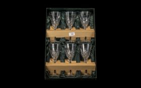 Boxed Set of ( 6 ) Thomas Webb Cut Glass Wine Glasses with Long Stems. Height of Glasses 8.5 Inches.