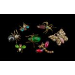 Vintage Costume Jewellery - 7 Pieces of Bug Brooches,