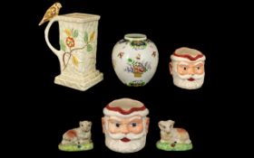 Collection of Pottery large jug, Victorian hand painted jar, Christmas jugs etc.