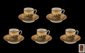 Japanese Egg Shell China Tea Set, consisting of five cups and saucers, with red seal mark to base,