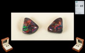 Lightning Ridge Loose Black Opals. A pair of natural black Opals . 2.97 cts, Triangular free form,