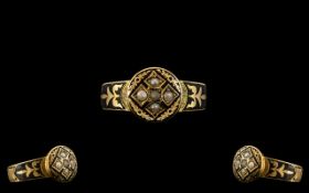 Victorian Period 1837 - 1900 Wonderful 18ct Gold Seed Pearl and Black Enamel Set Morning Ring.