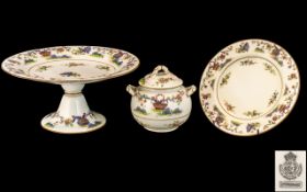 Royal Worcester Hand Painted Tazza/Cake Plate, Lidded Preserve Pot and matching plate. Design No.