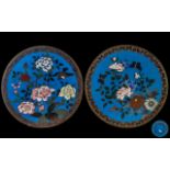 Pair of Floral Decorated Cloisonne Enamel Plates, Late Meiji Period.