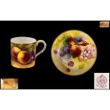 Royal Worcester - Superb Hand Painted Fruits Circular Pin Dish, Leafs,