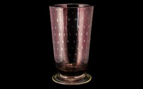 Large Scottish Glass Vase with dimpled effect, in pretty rose pink colour. Measures 10.