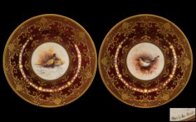 A Fine Pair of Hand Painted Porcelain Cabinet Plates by Ex Royal Worcester Artist Christopher