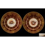A Fine Pair of Hand Painted Porcelain Cabinet Plates by Ex Royal Worcester Artist Christopher