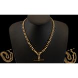 Antique Period Good Quality 9ct Gold Albert Chain with t-bar and double clasps.