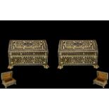Anglo - Indian Fine Matched Pair of Intricately Carved Ivory Overlaid Hinged Lidded Trinket Boxes