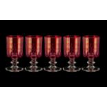 Victorian Period 1837 - 1901 Fine Set of ( 5 ) Ruby and Clear Glass Drinking Vessels with Etched