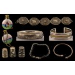 A Collection of Silver Jewellery + A Dutch Round Ceramic Screw Top Enamel Perfume / Scent Bottle +