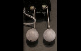 Morganite and Opal Drop Earrings, 35cts of natural, opaque morganite, the pink sister stone of